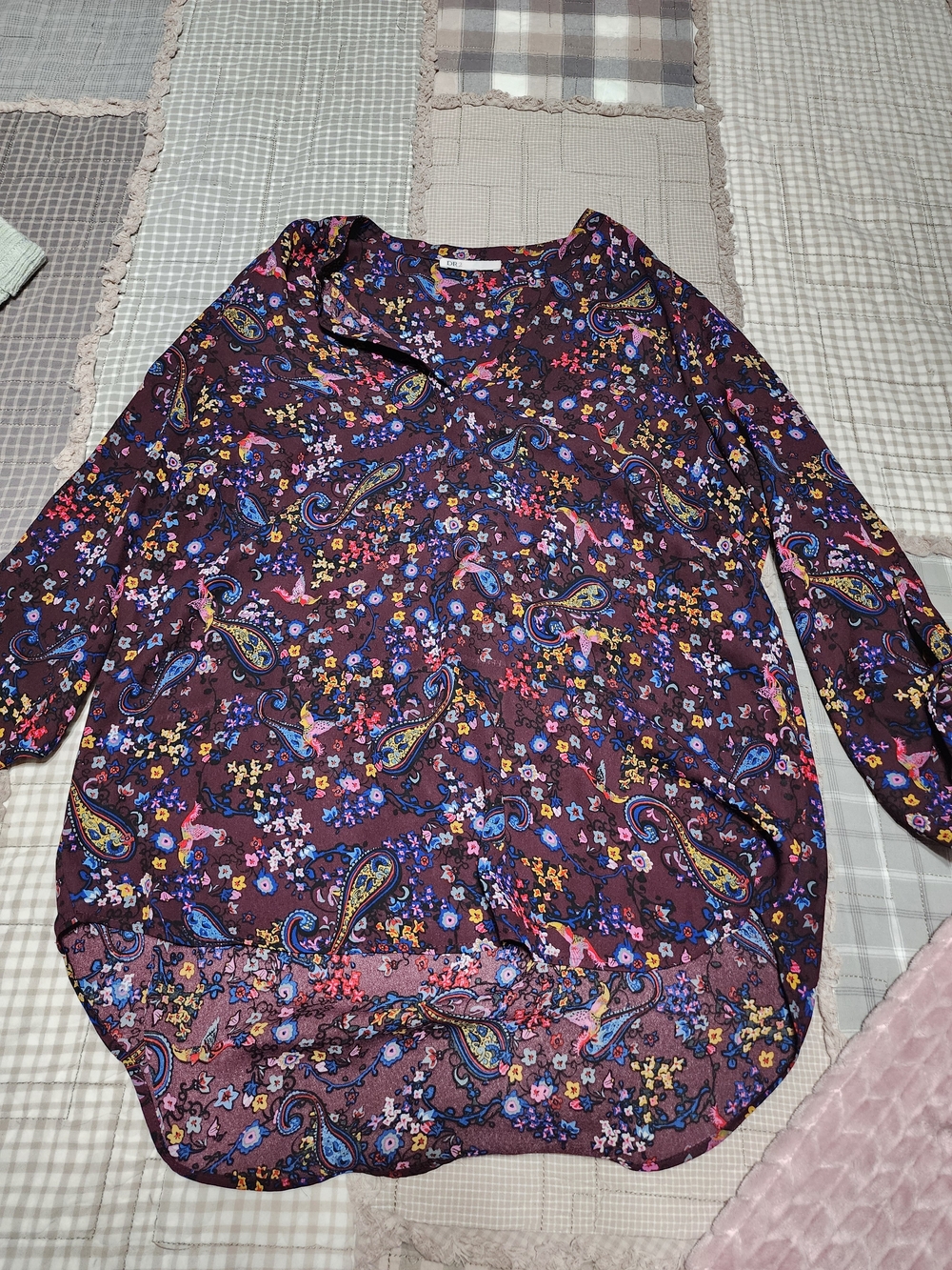 DR2 Paisley Floral Long-Sleeve Tunic - Plum with Multicolor Accents